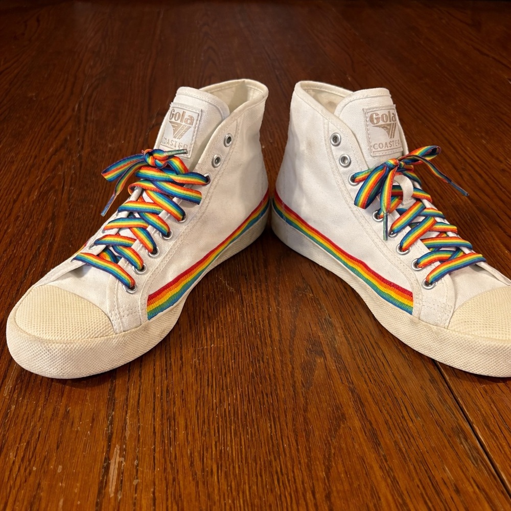 Gola Women's White High-Top Sneakers with Rainbow Accents